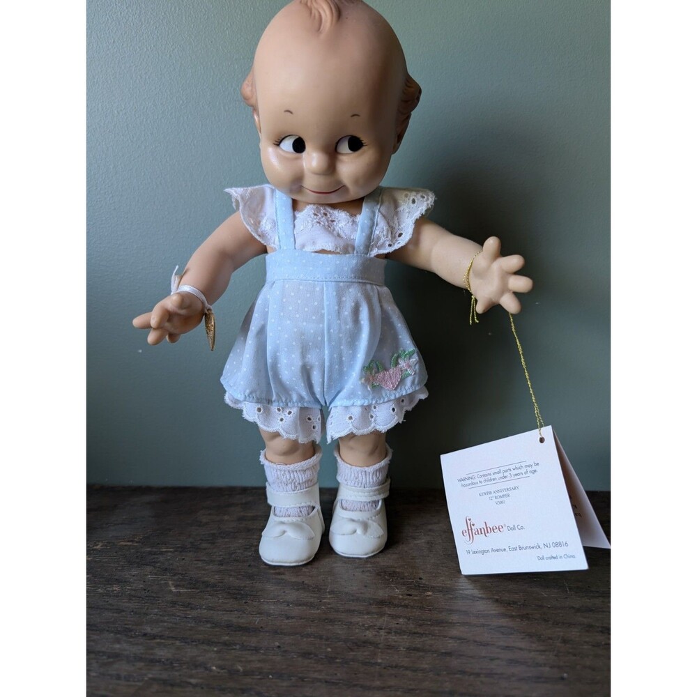 Kewpie Effanbee Jesco 1999 Vinyl Doll Blue Polka Dotted Romper 11" Tall